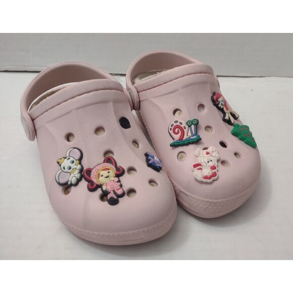 Crocs Classic Lined Toddler Pink Lined Size 8/9C with Assorted Jibbitz - Picture 1 of 8